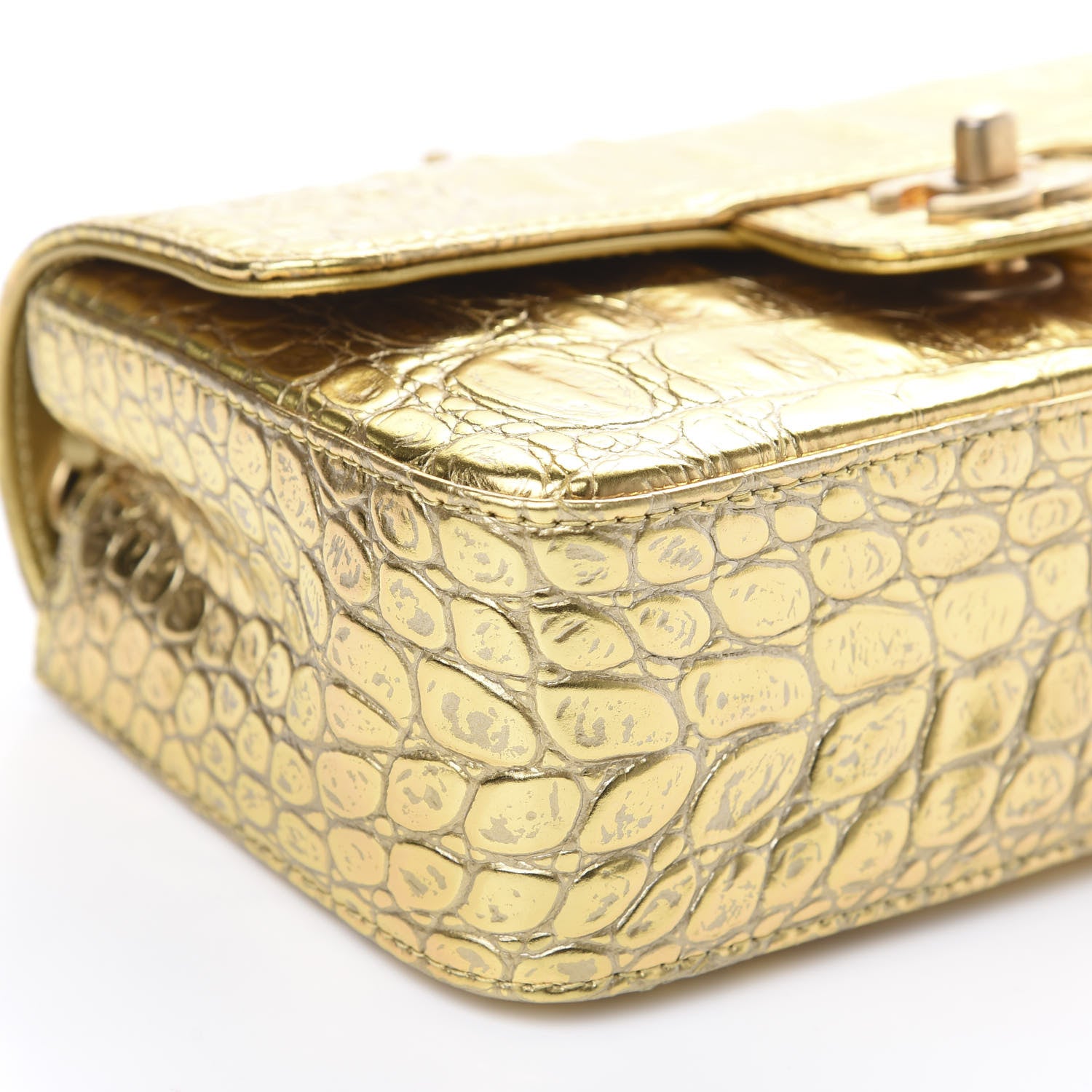 Chanel Metallic Calfskin Crocodile Embossed Cocodile Rectangular Mini Flap Gold 8 of 11