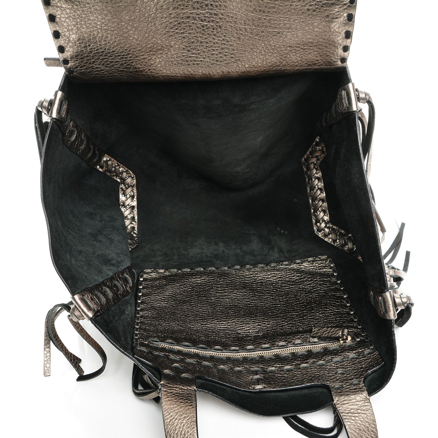 Metallic Grained Calfskin C-Rockee Fringe Tote Sasso