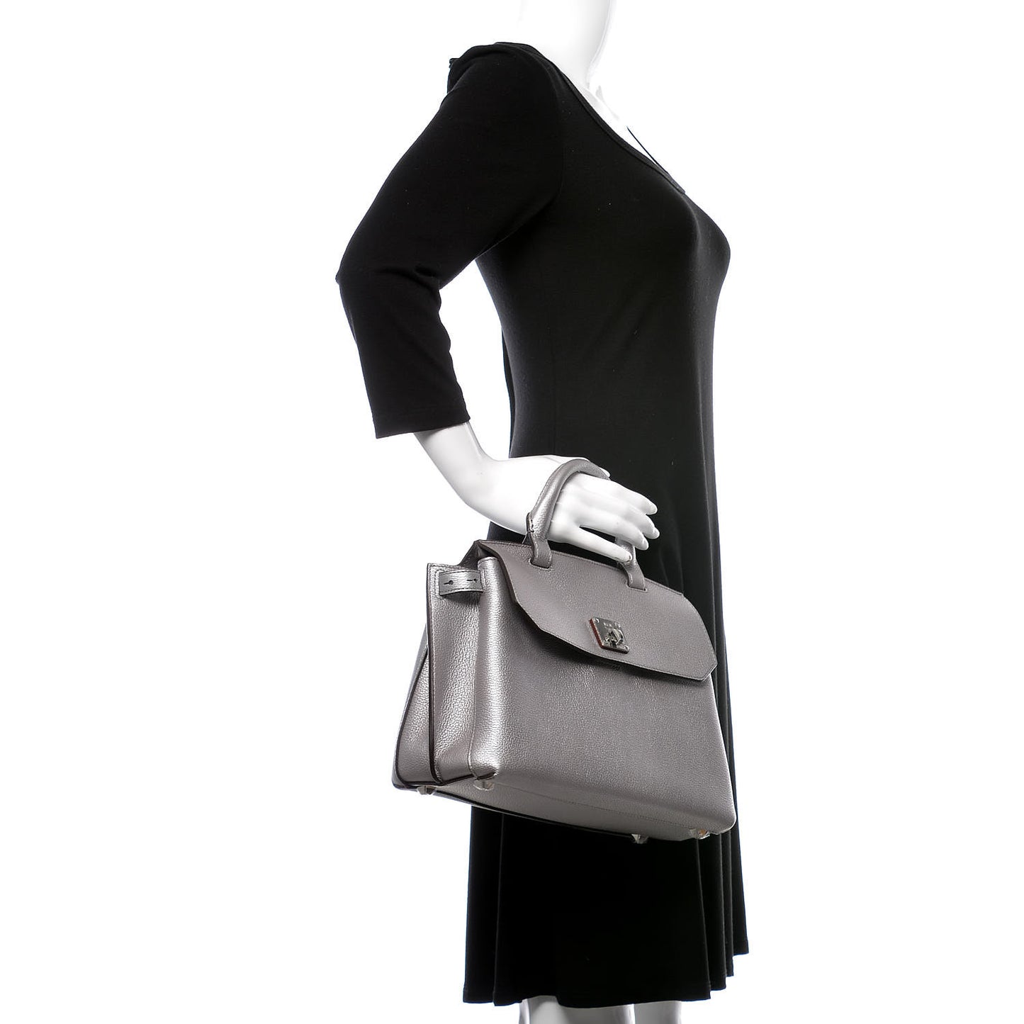 Metallic Pebbled Calfskin Medium Milla Backpack Silver