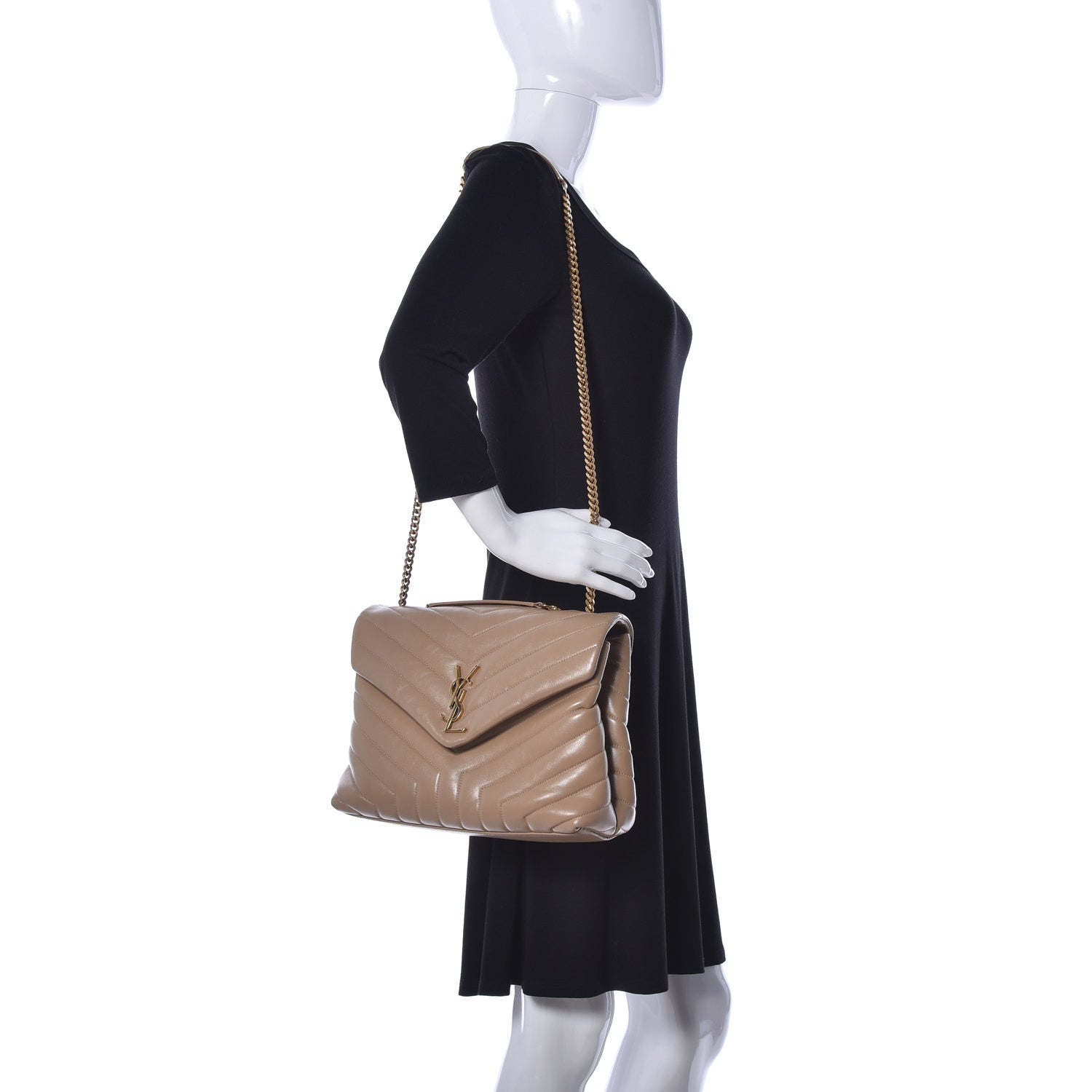 Saint Laurent Calfskin Y Quilted Monogram Medium Loulou Chain Satchel Dark Latte 2 of 10