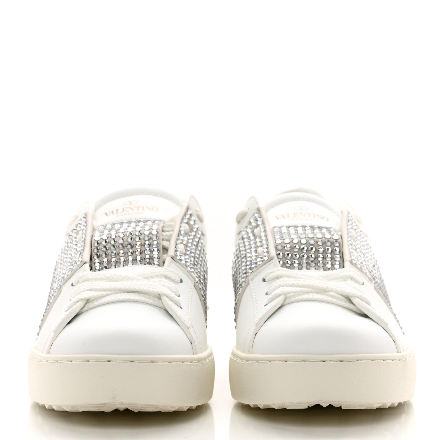 Valentino Garavani Calfskin Crystal Rockstud Open Sneakers 38.5 White Ice 2 of 9