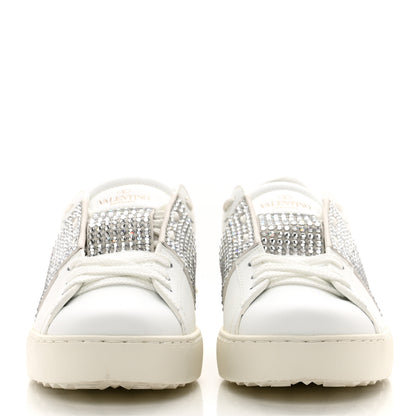 Valentino Garavani Calfskin Crystal Rockstud Open Sneakers 38.5 White Ice 2 of 9