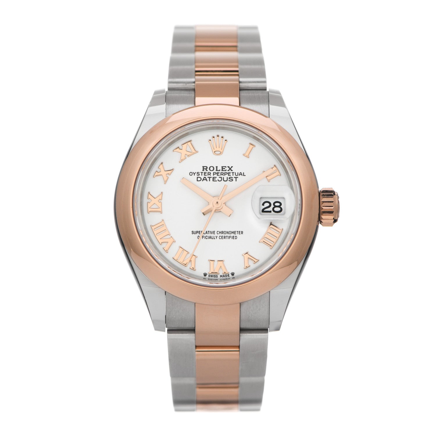 Rolex Stainless Steel 18K Everose Gold 28mm Oyster Perpetual Datejust Watch White Roman 279161 1 of 5