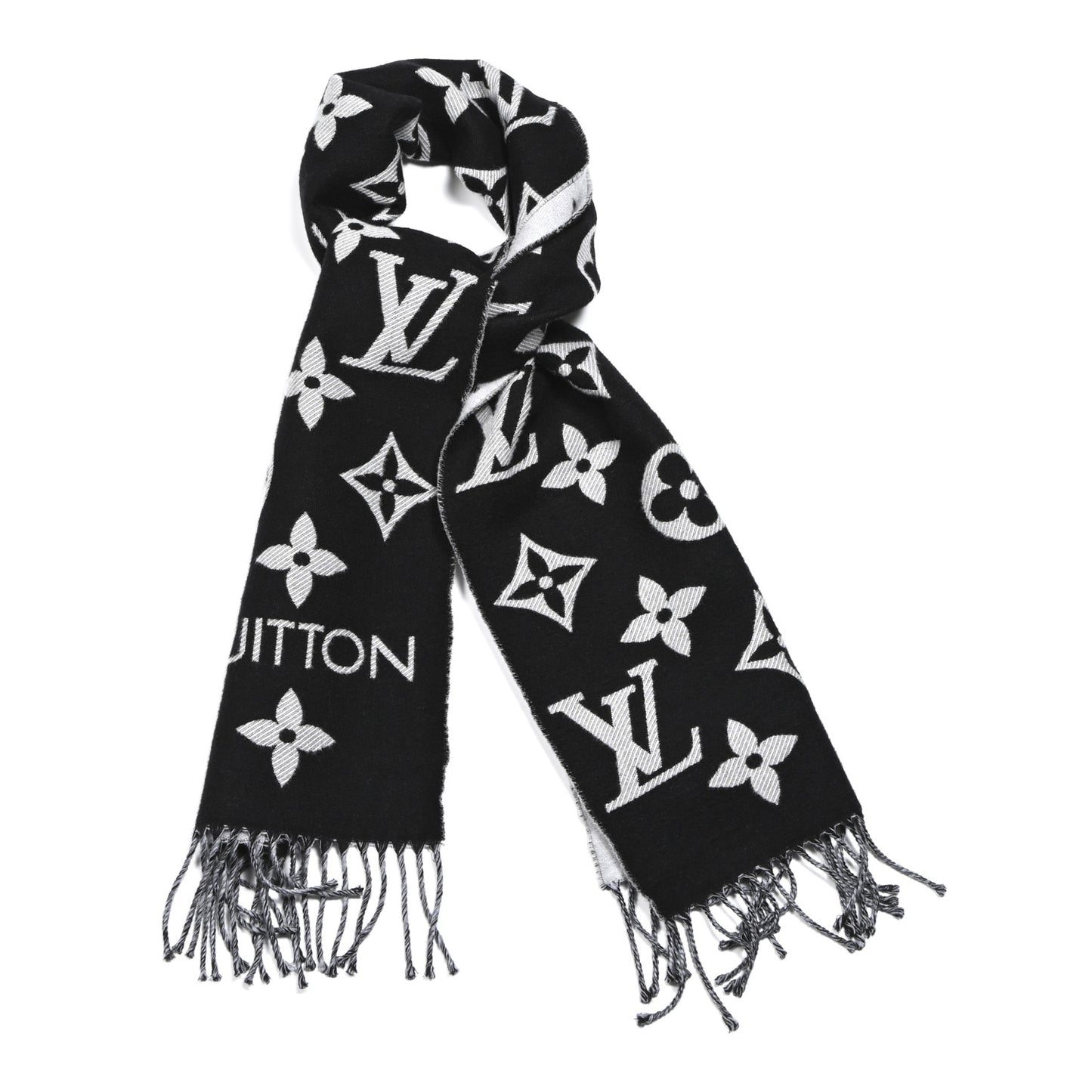 Wool Monogram LV Essential Scarf Black