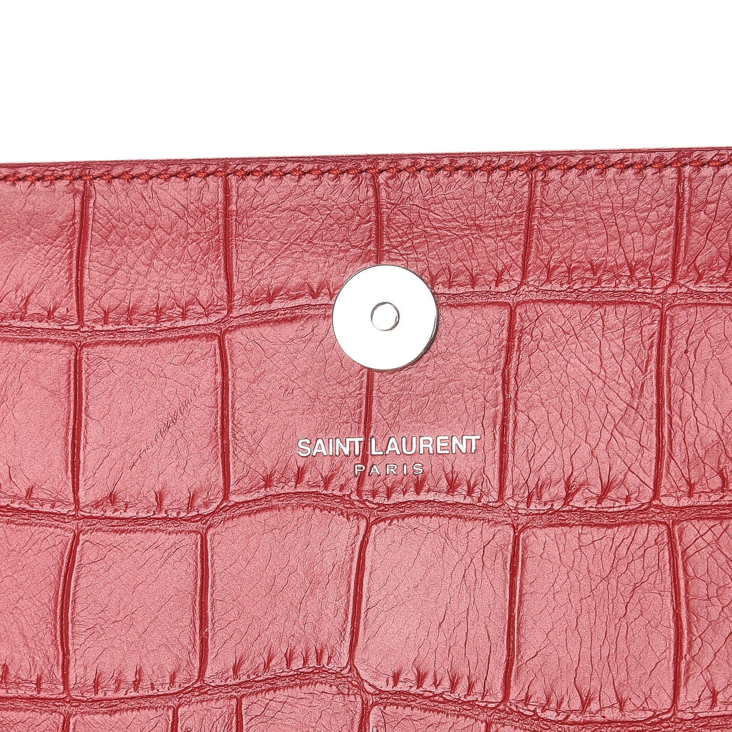 Saint Laurent Calfskin Crocodile Embossed Classic Kate Monogram Clutch Red 9 of 11