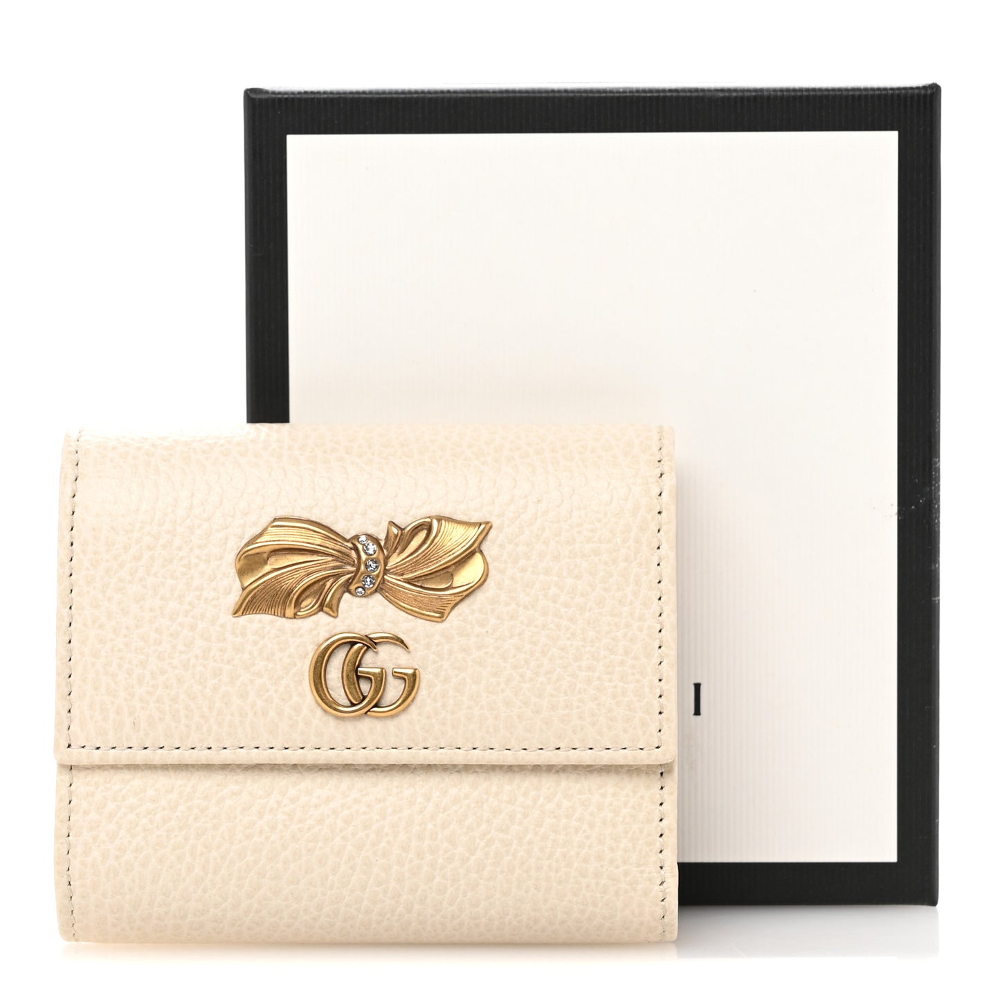 Calfskin GG Marmont Bow Wallet White