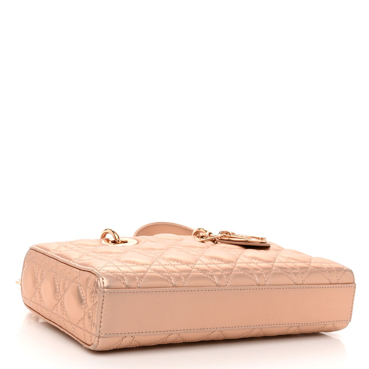 Metallic Lambskin Cannage Medium Lady D-Joy Pink