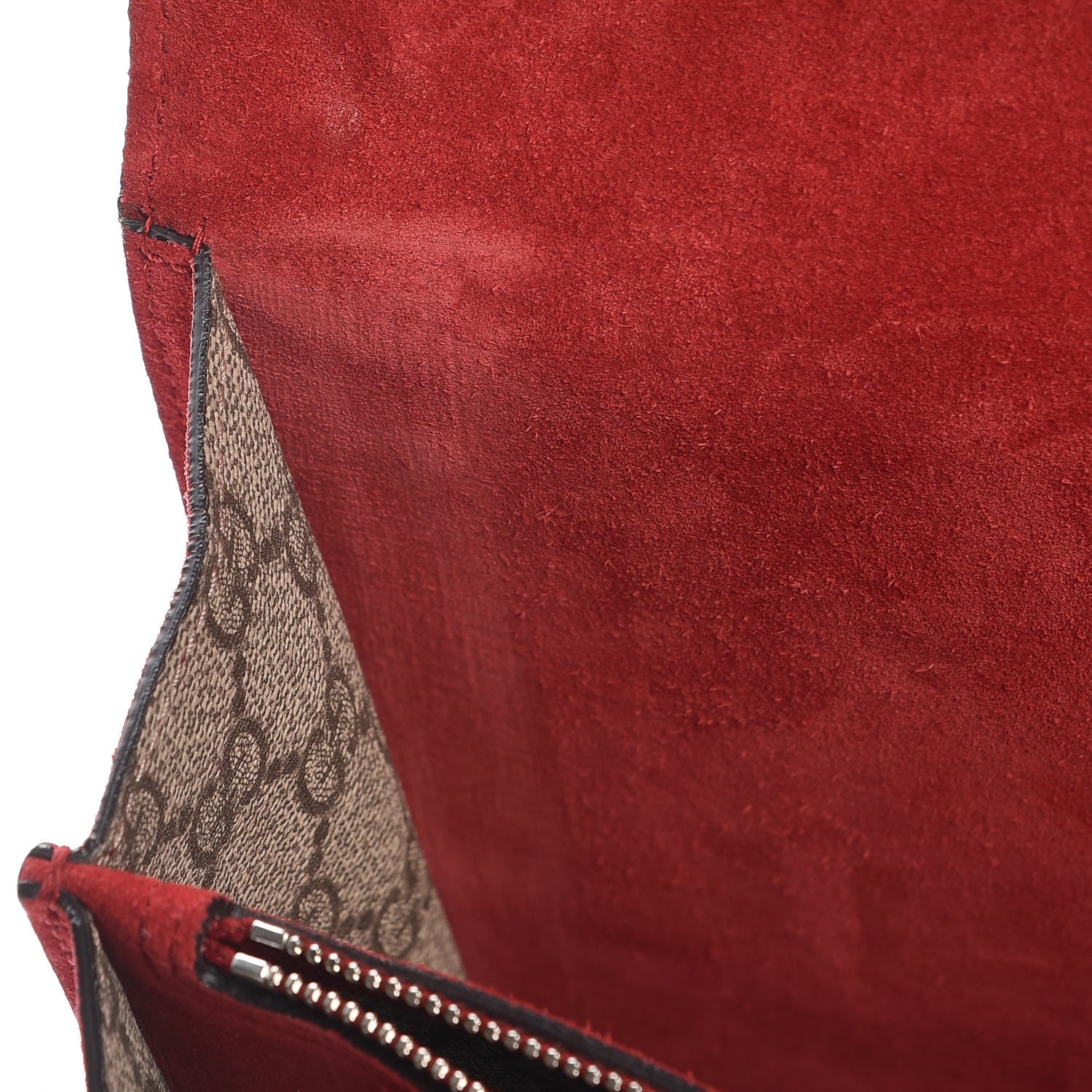 Gucci GG Supreme Monogram Suede Cudu Medium Dionysus Shoulder Bag Beige Ebony Vulcanic Red 10 of 15