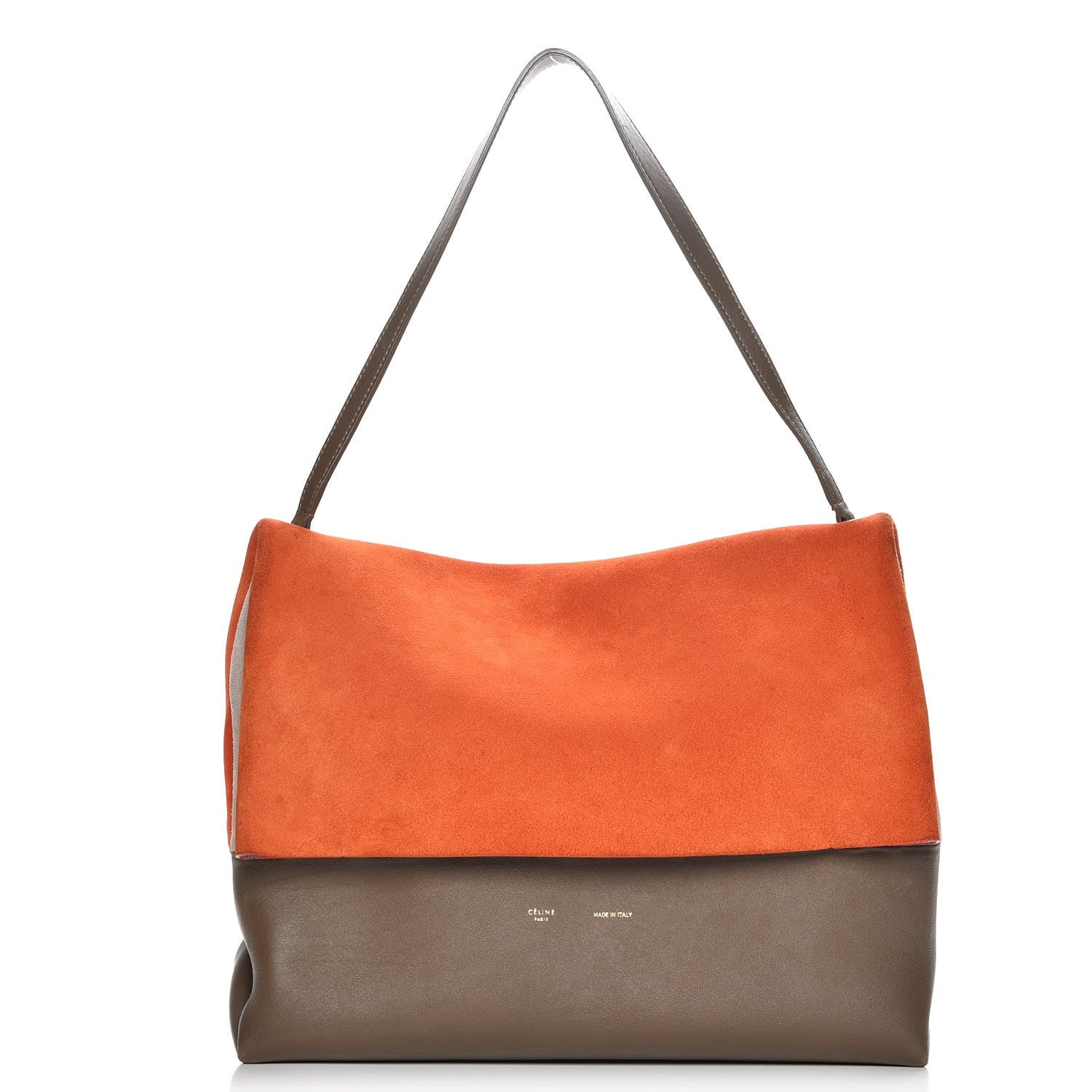 Celine Calfskin Suede All Soft Shoulder Bag Bright Orange Cement Olive 1 of 15
