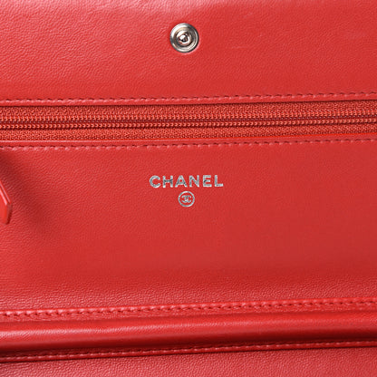 Chanel Lambskin Quilted Boy Wallet On Chain WOC Red 5 of 14