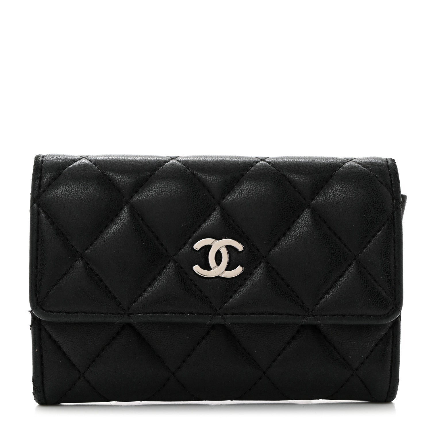 Chanel Lambskin Quilted Flap Card Holder Wallet Black 1 of 8