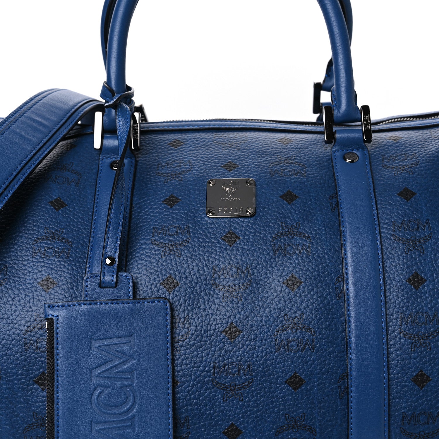 MCM Visetos Large Traveler Weekender Bag Navy Blue 7 of 10