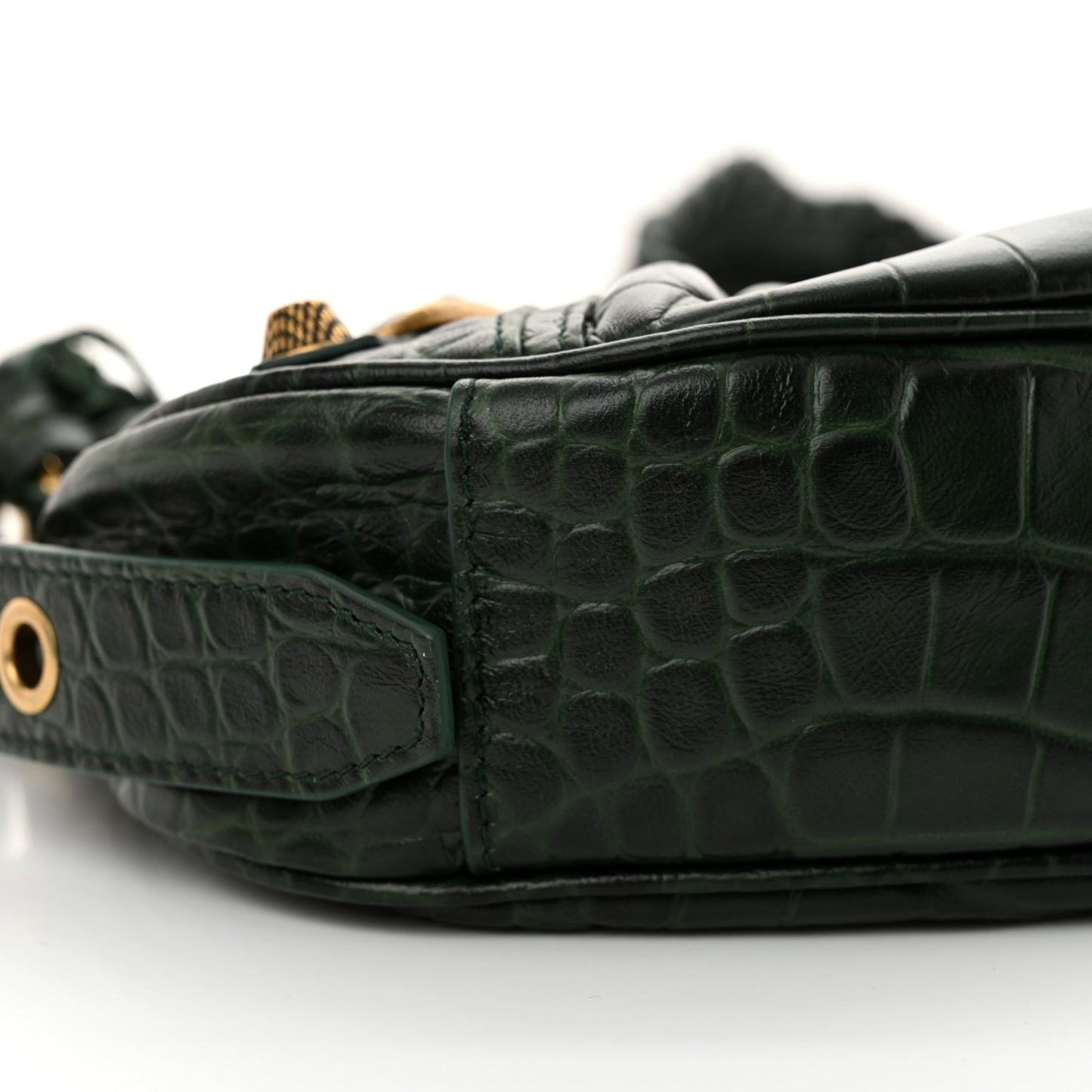 Extra Supple Calfskin Crocodile Embossed Le Cagole Shoulder Bag XS Forest Green