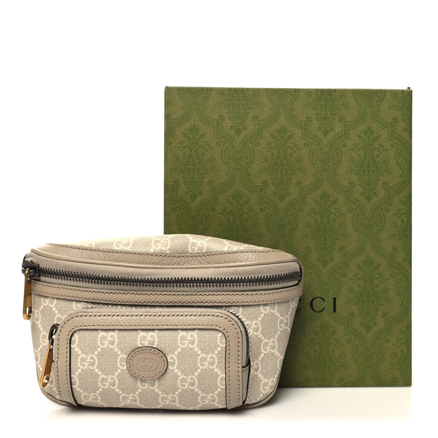GG Supreme Monogram Textured Calfskin Web Retro Interlocking G Belt Bag Beige Mystic White Oatmeal