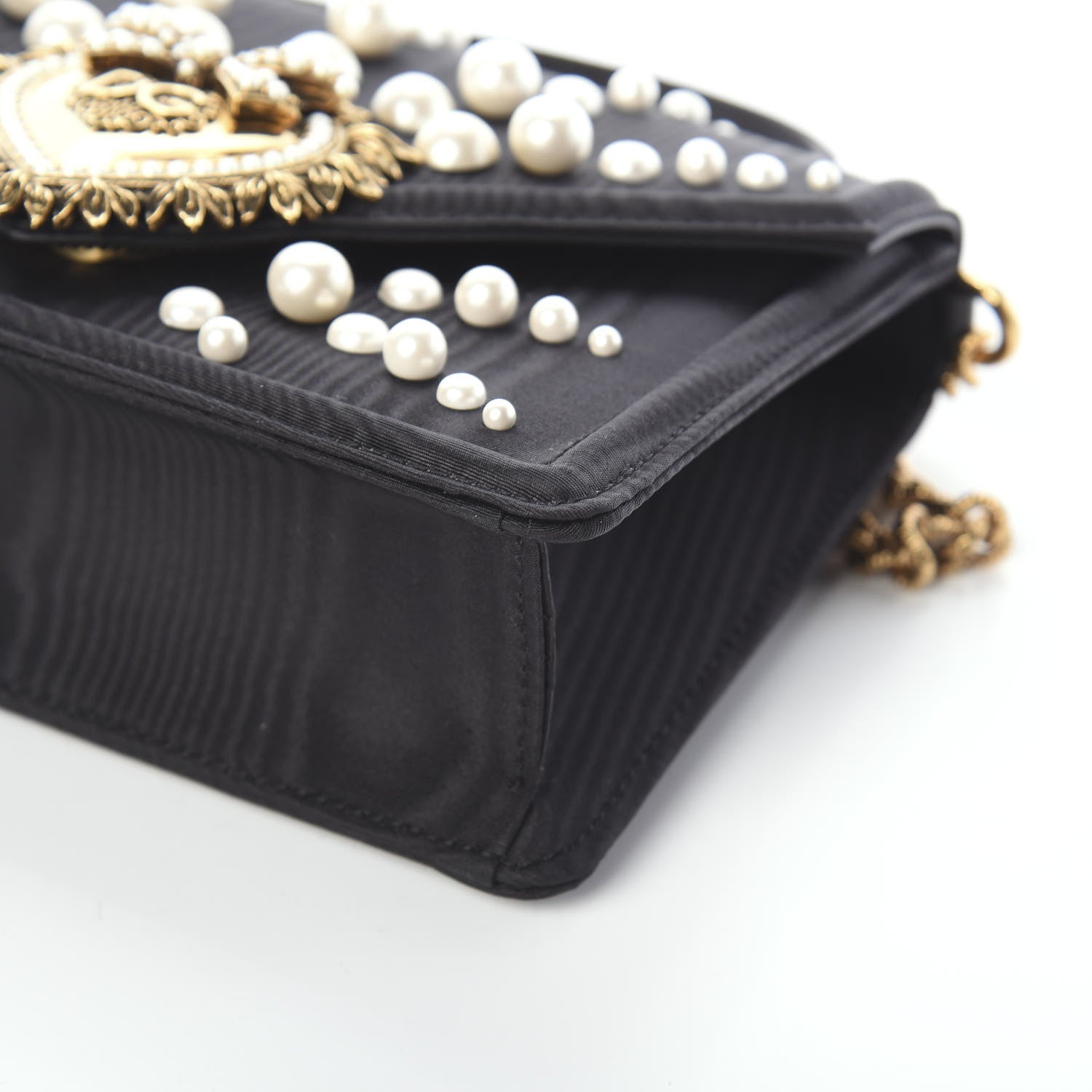 Dolce & Gabbana Moire Pearl Embellished Small Devotion Top Handle Bag Black 10 of 10