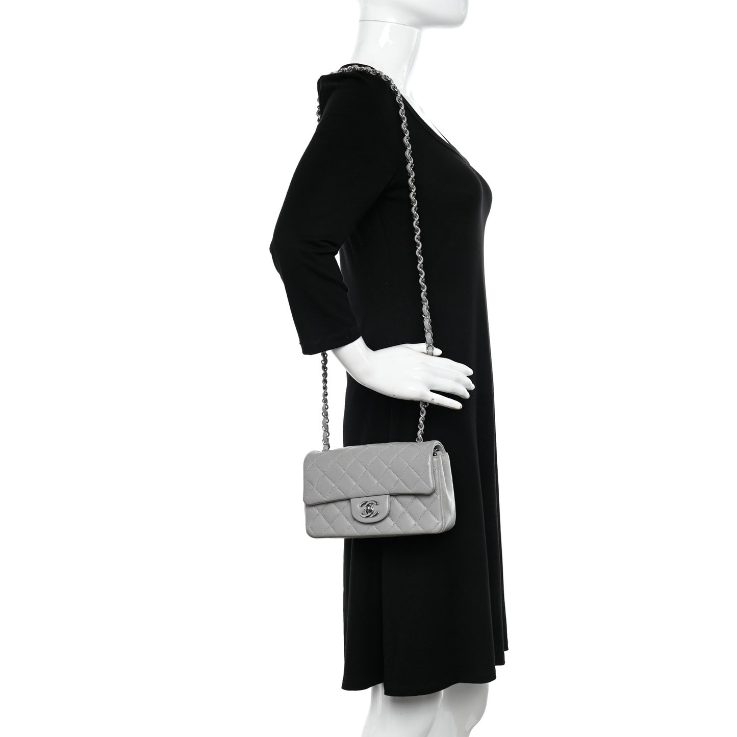 Lambskin Quilted Mini Rectangular Flap Grey