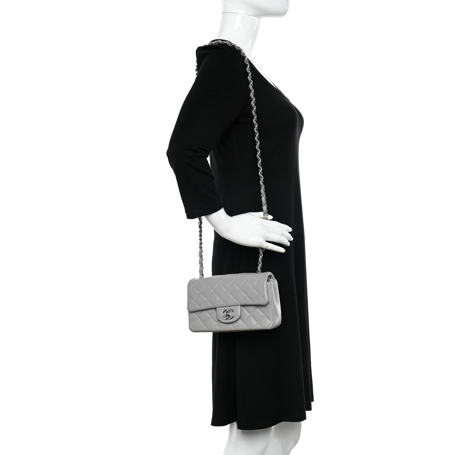 Chanel Lambskin Quilted Mini Rectangular Flap Grey 3 of 11