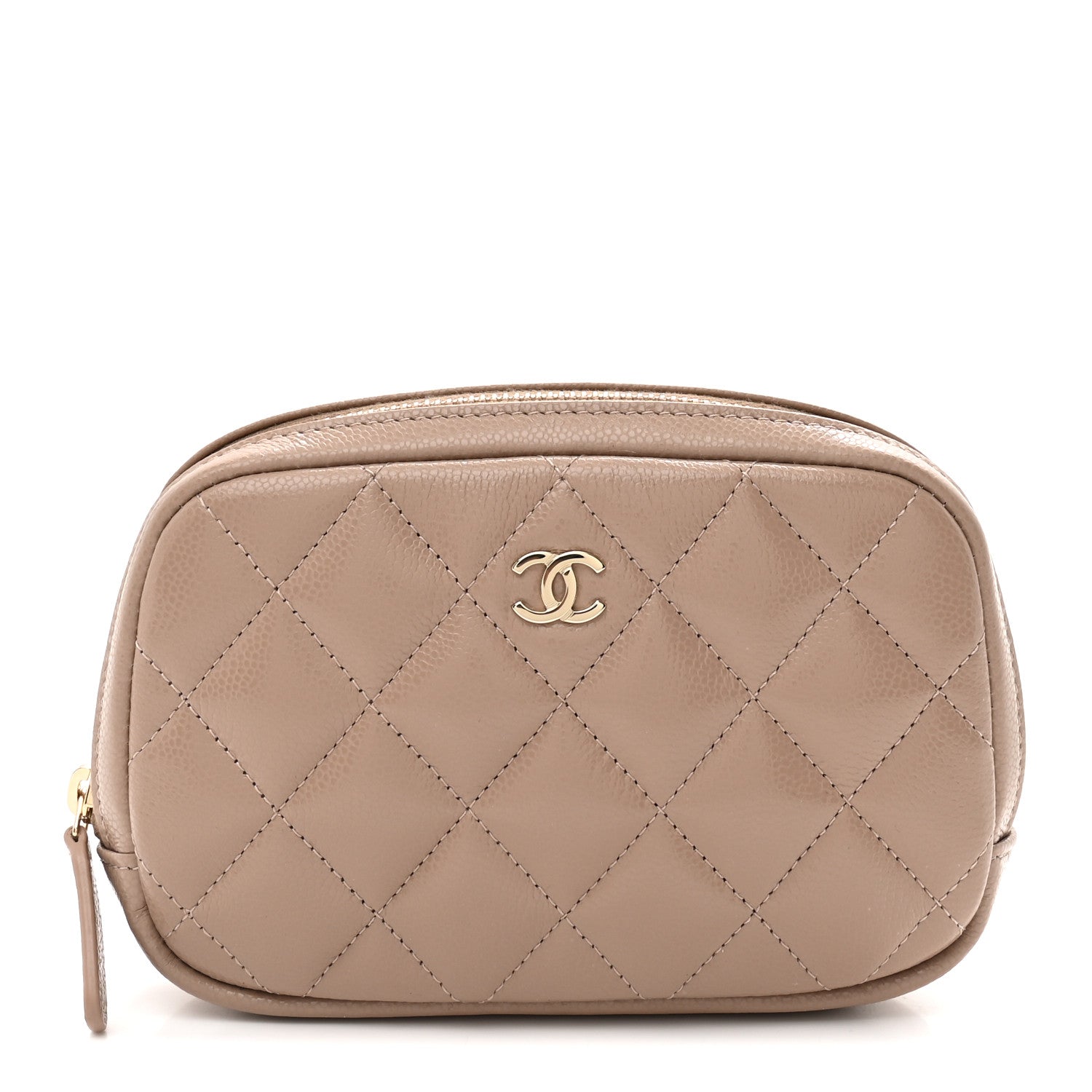 Chanel Lambskin Quilted Small Curvy Pouch Cosmetic Case Dark Beige 1 of 8