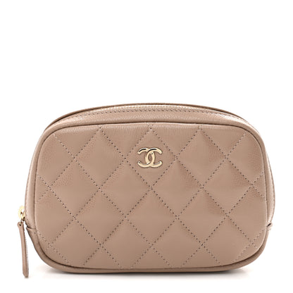 Chanel Lambskin Quilted Small Curvy Pouch Cosmetic Case Dark Beige 1 of 8
