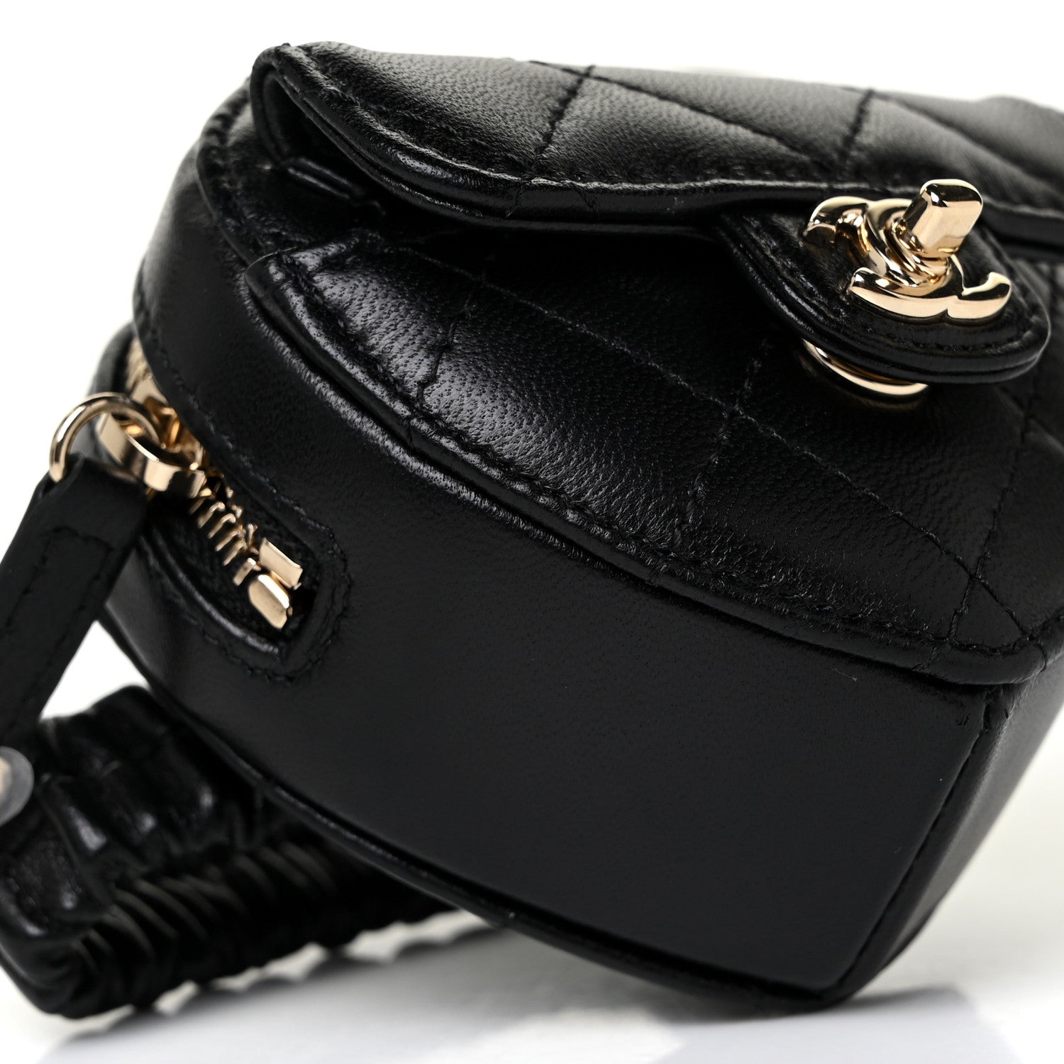 Chanel Lambskin Quilted CC In Love Heart Zipped Arm Coin Purse Black 7 of 9
