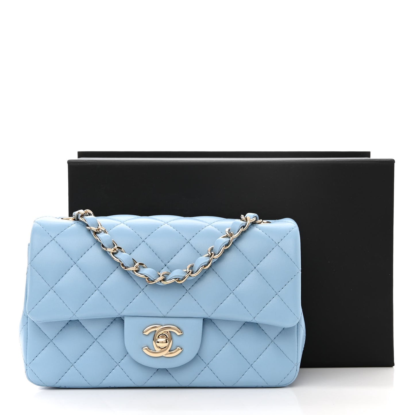 Lambskin Quilted Mini Rectangular Flap Light Blue