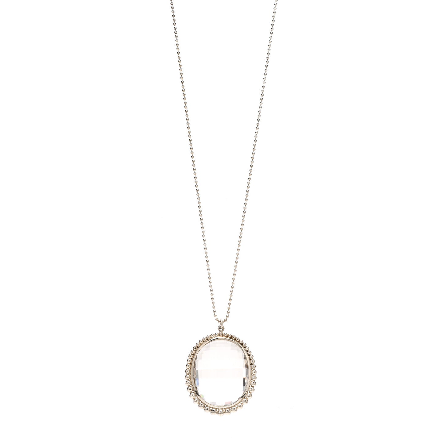 Sterling Silver Rock Crystal Ziegfeld Oval Pendant Necklace