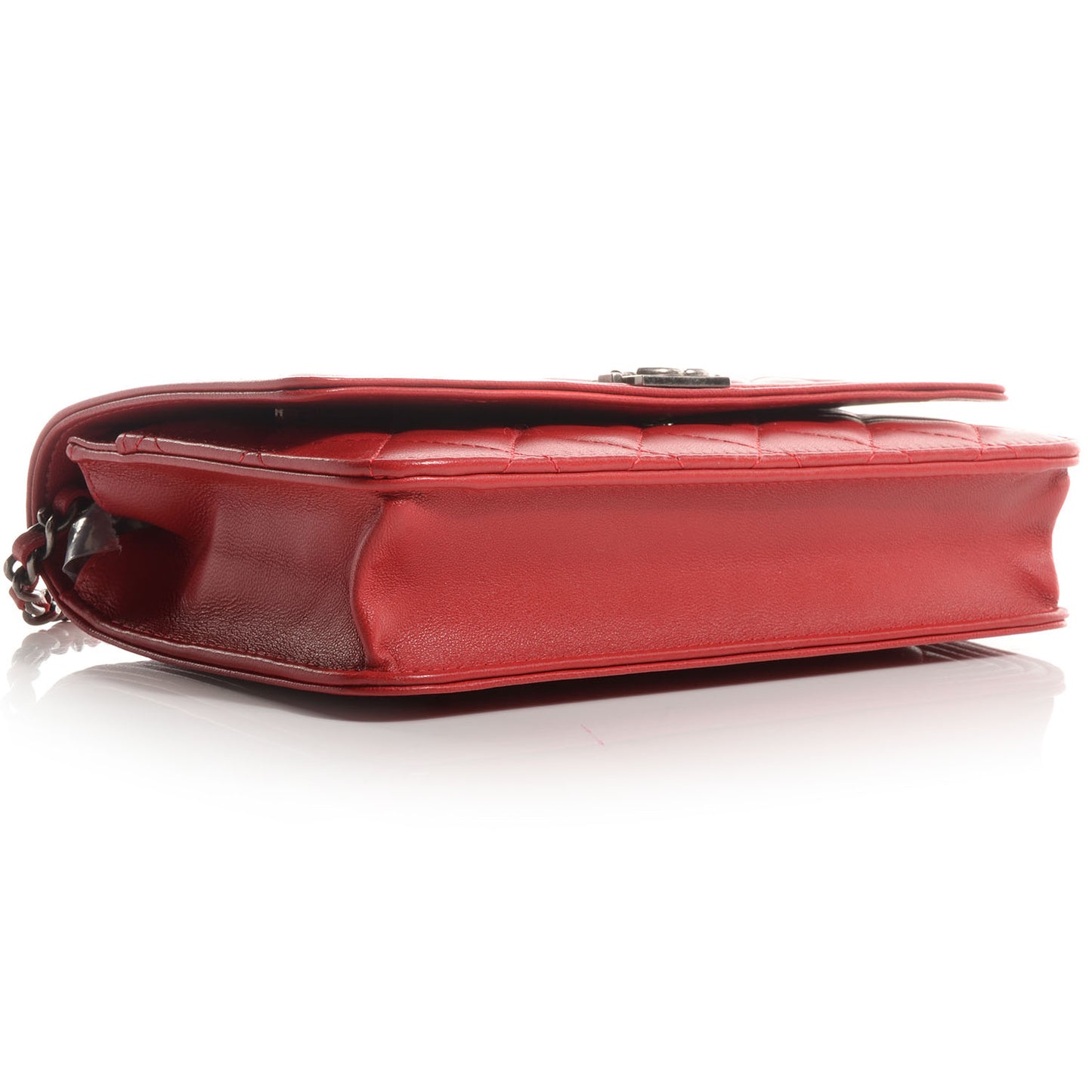 Lambskin Quilted Boy Wallet On Chain WOC Red