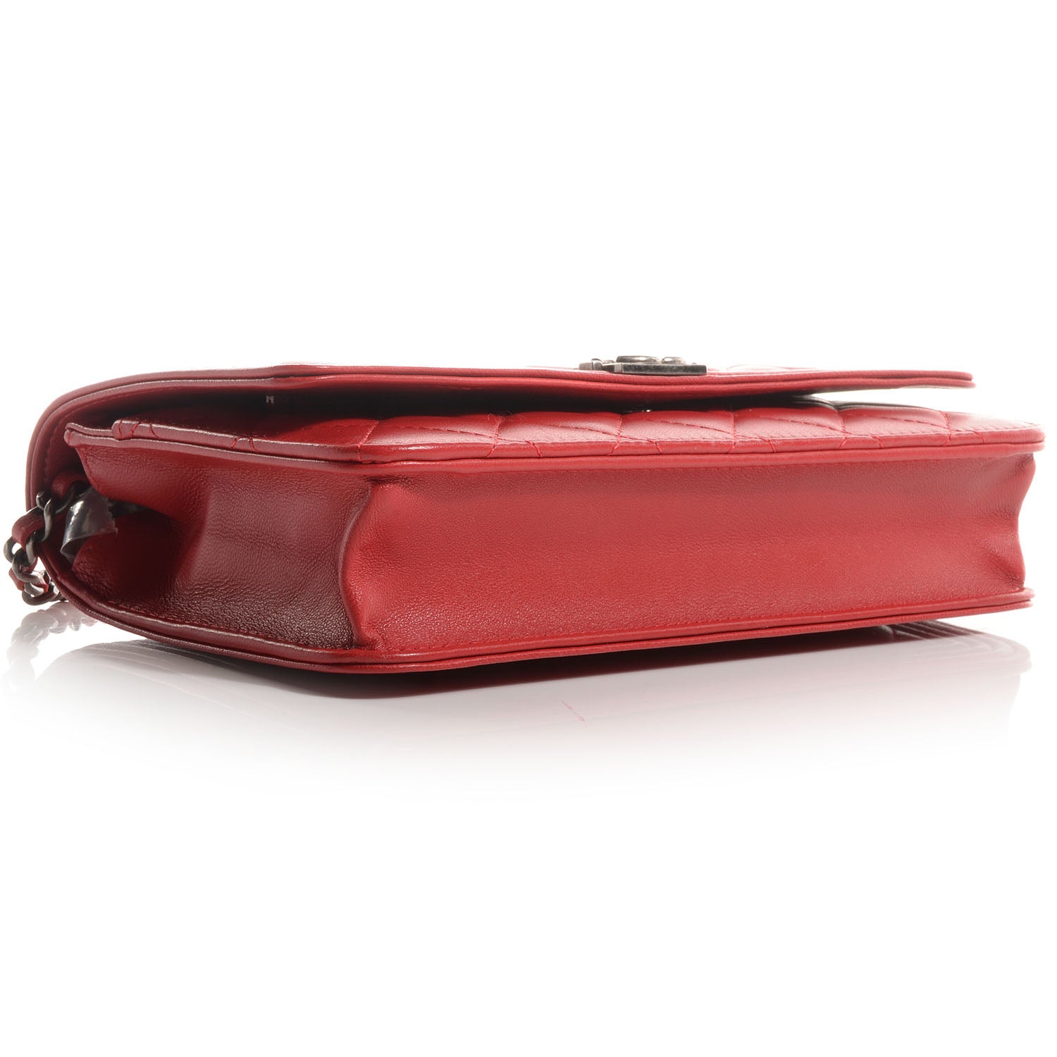 Chanel Lambskin Quilted Boy Wallet On Chain WOC Red 4 of 8