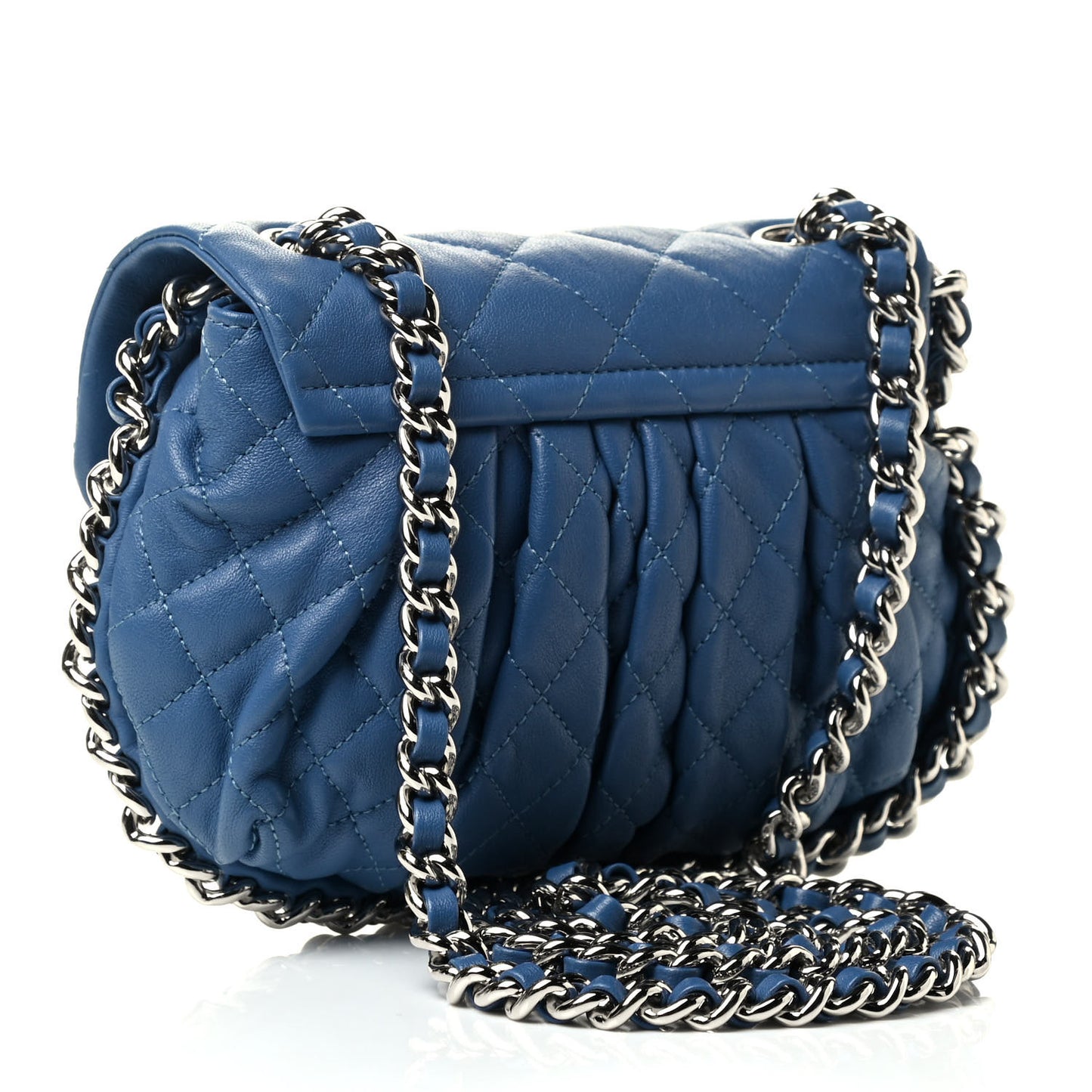 Washed Lambskin Quilted Mini Chain Around Messenger Blue
