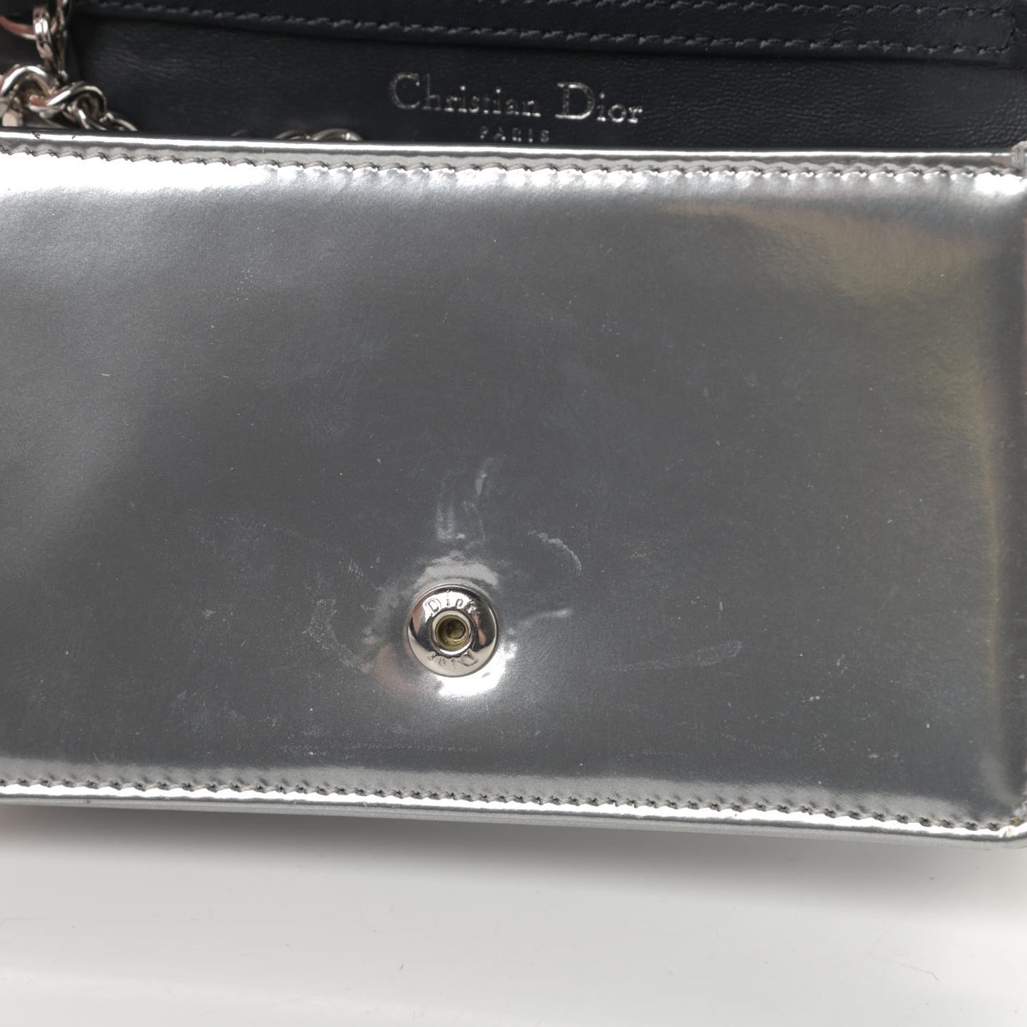 Metallic Patent Micro-Cannage Baby Diorama Flap Bag Silver