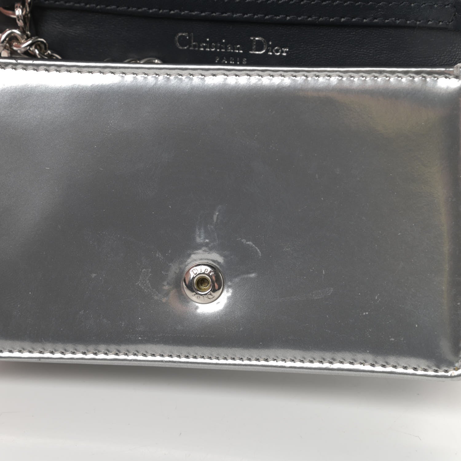 Christian Dior Metallic Patent Micro-Cannage Baby Diorama Flap Bag Silver 11 of 11