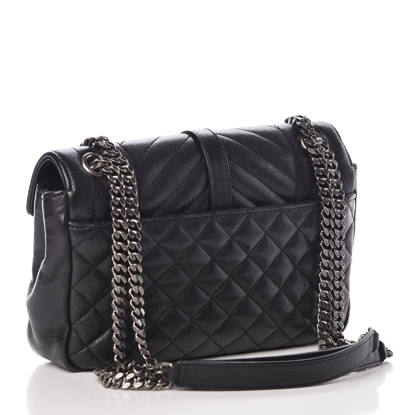 Sheepskin Tri-Quilt Monogram Medium College Bag Black