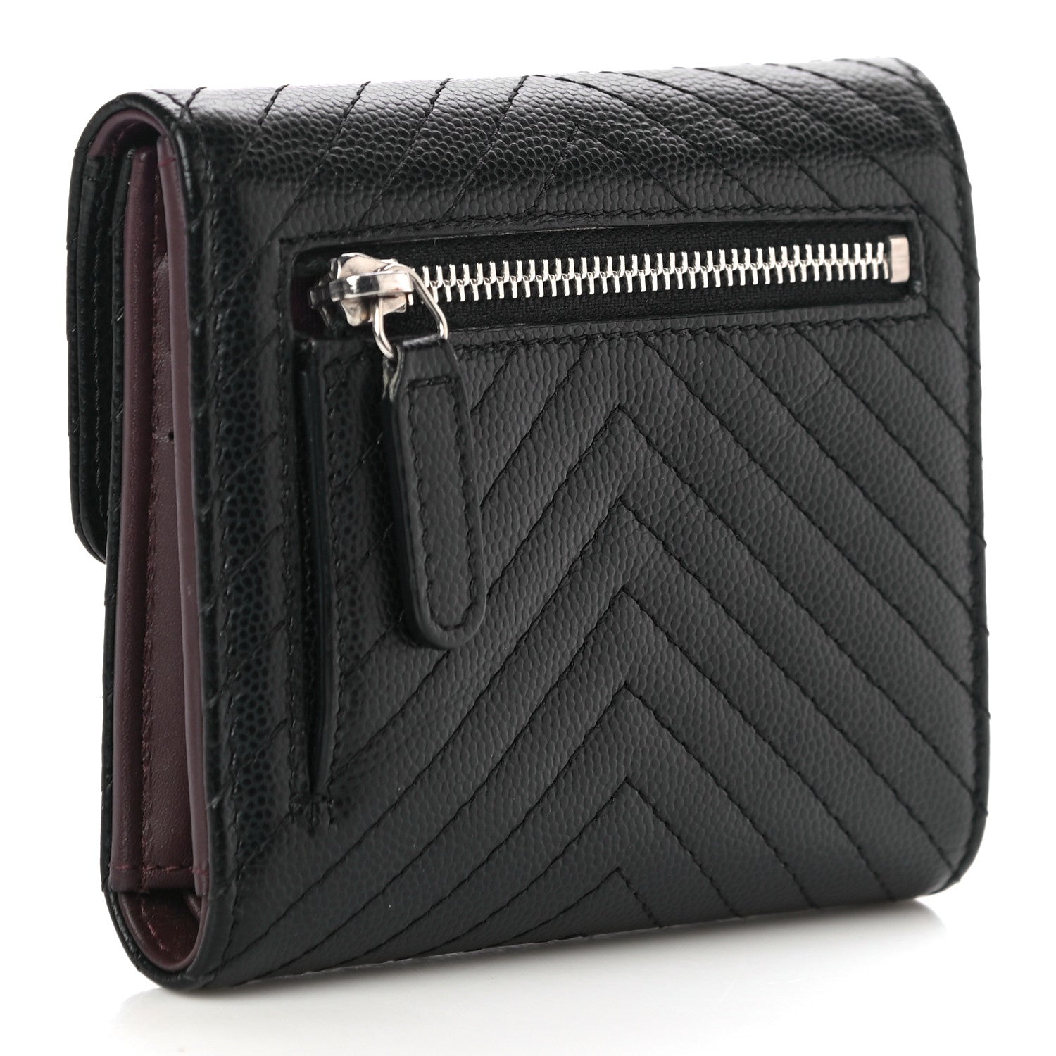 Chanel Caviar Chevron Quilted Compact Flap Wallet Black 3 of 12