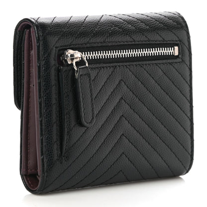 Chanel Caviar Chevron Quilted Compact Flap Wallet Black 3 of 12