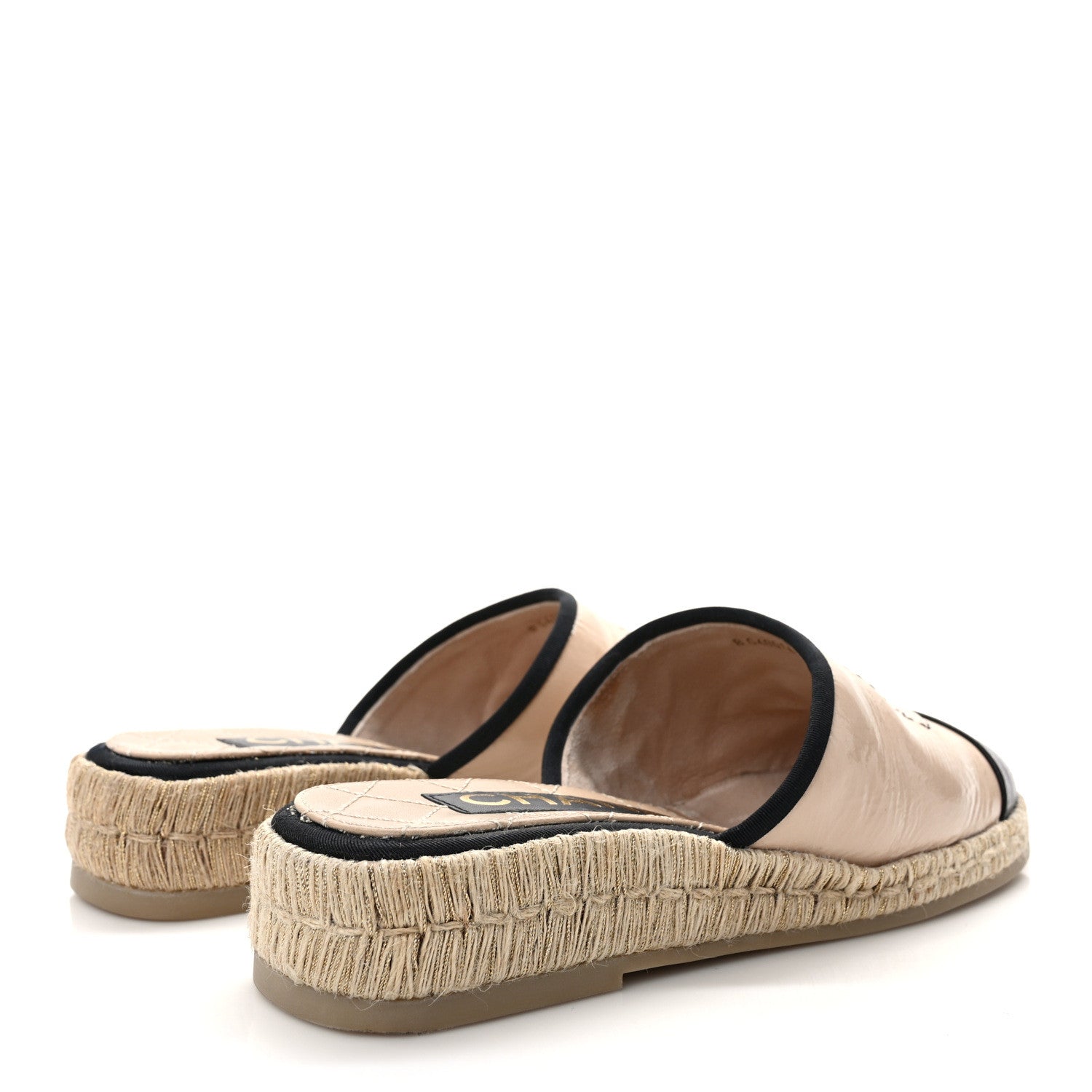 Chanel Crumpled Patent CC Espadrille Mules 35 Beige Black 4 of 9