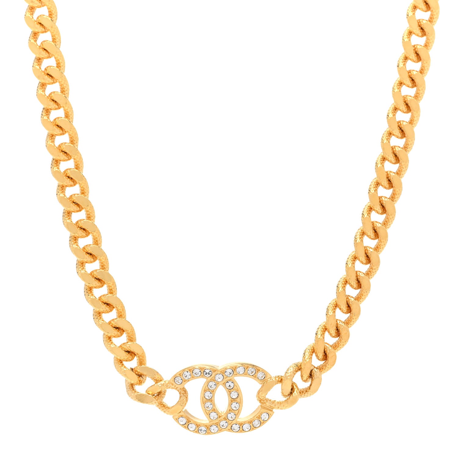 Chanel Crystal Chain Link CC Choker Necklace Gold 1 of 6
