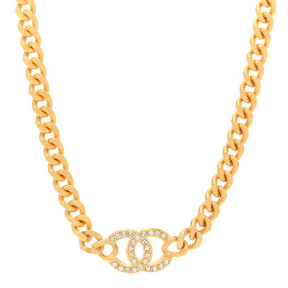 Chanel Crystal Chain Link CC Choker Necklace Gold 1 of 6