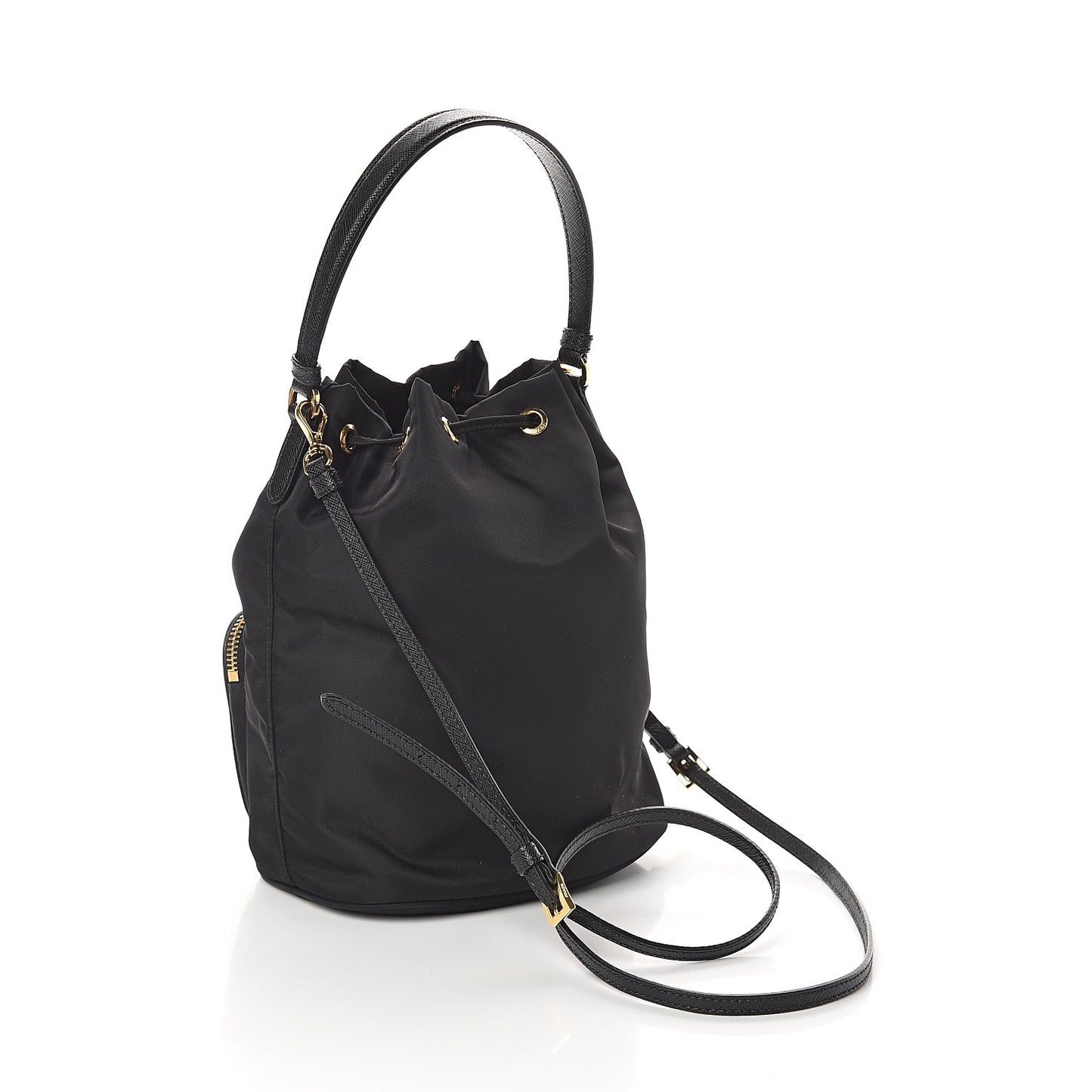 Saffiano Tessuto Nylon Mini Bucket Crossbody Bag Black