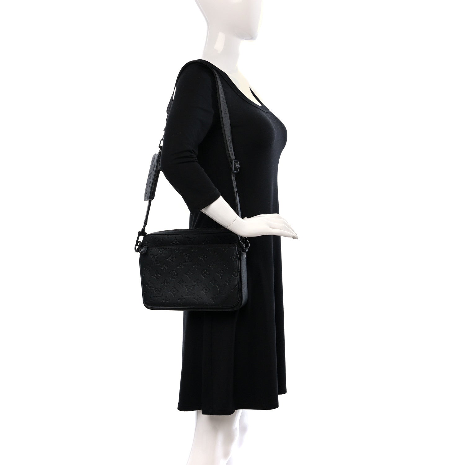 Louis Vuitton Calfskin Monogram Embossed Trio Messenger Black 3 of 13
