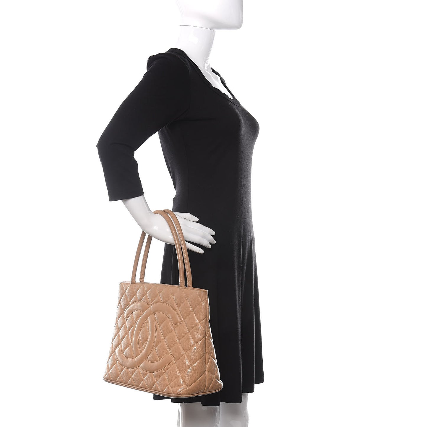 Caviar Quilted Medallion Tote Beige