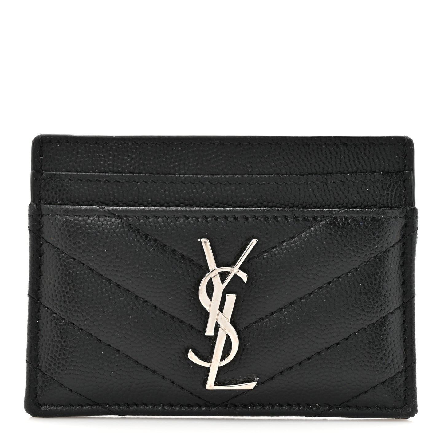 Grain De Poudre Matelasse Chevron Monogram Credit Card Case Black