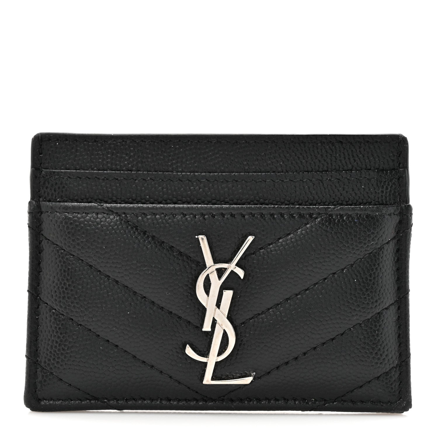 Saint Laurent Grain De Poudre Matelasse Chevron Monogram Credit Card Case Black 1 of 14