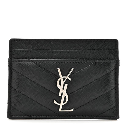 Saint Laurent Grain De Poudre Matelasse Chevron Monogram Credit Card Case Black 1 of 14