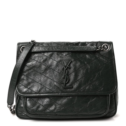 Saint Laurent Crinkled Calfskin Matelasse Monogram Medium Niki Chain Satchel Dark Green 1 of 10