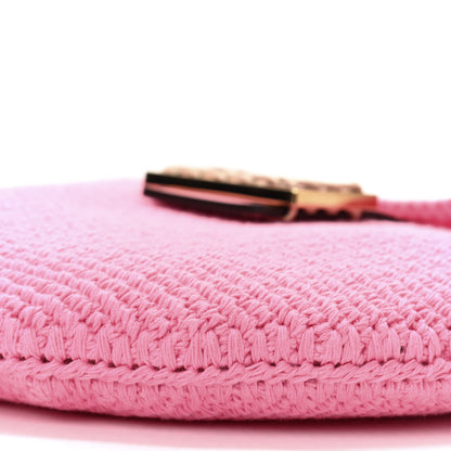 Fendi Fabric Crochet Vitello Grace Small Croissant Hobo Pink 11 of 11