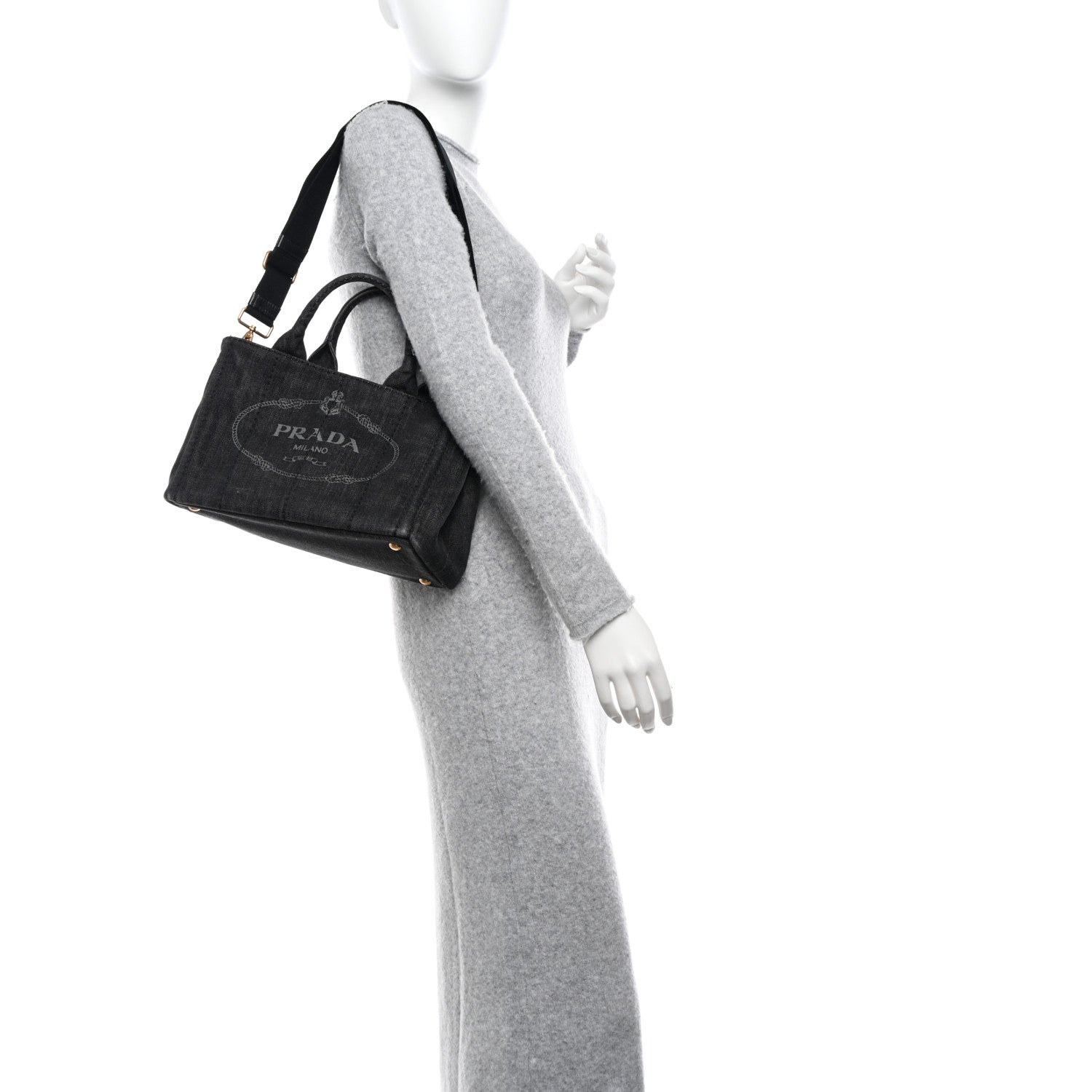 Prada Denim Small Logo Tote Black 2 of 10