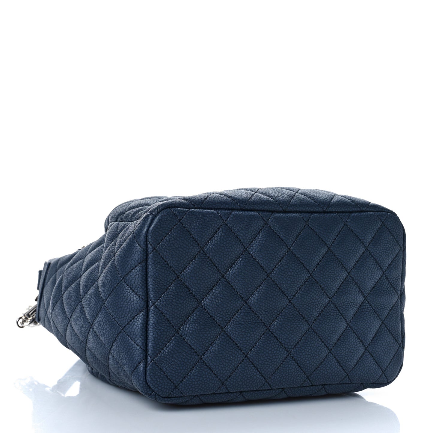 Caviar Flat Quilted CC Chain Bucket Drawstring Bag Navy