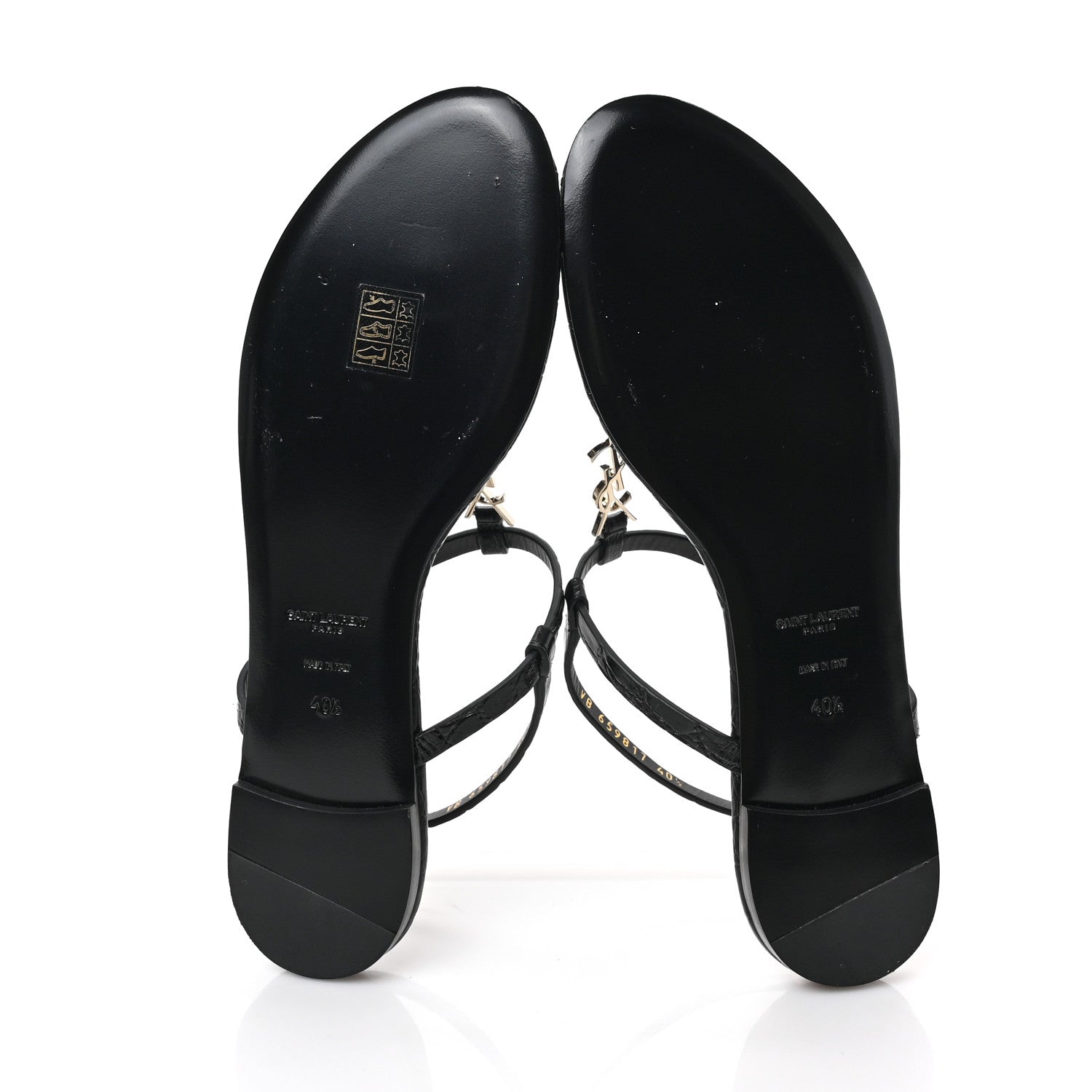Saint Laurent Calfskin Crocodile Embossed Cassandra Monogram Sandals 40.5 Black 6 of 8