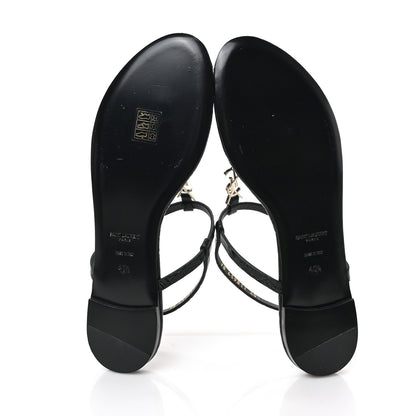 Saint Laurent Calfskin Crocodile Embossed Cassandra Monogram Sandals 40.5 Black 6 of 8