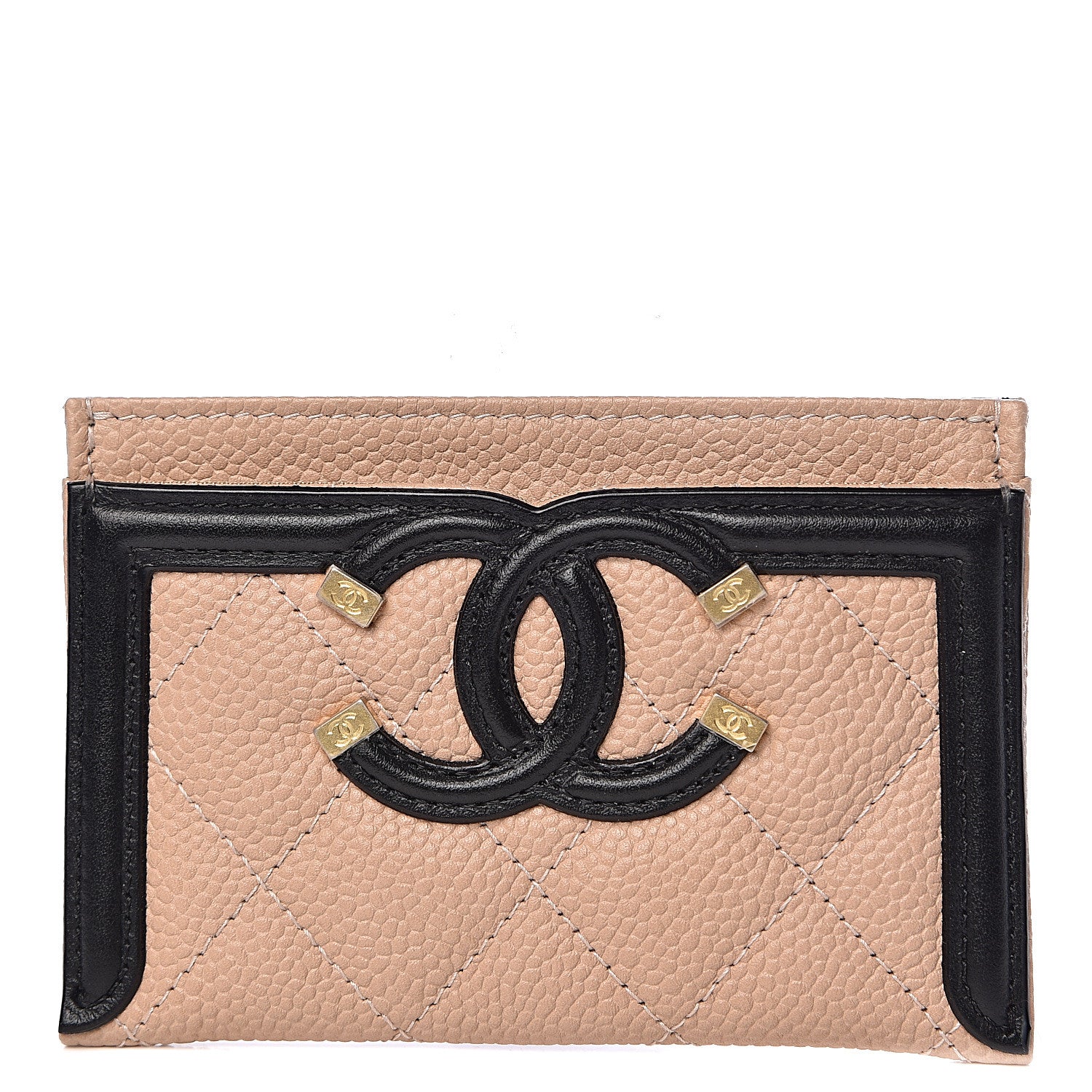 Chanel Caviar Quilted Filigree Card Holder Beige Black 1 of 9